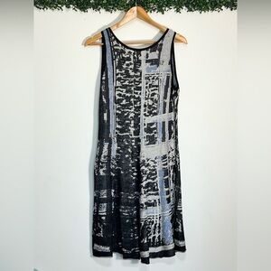 Nic+Zoe Artsy Sweater Dress Multicolor Abstract Knit Shift Sleeveless Midi L